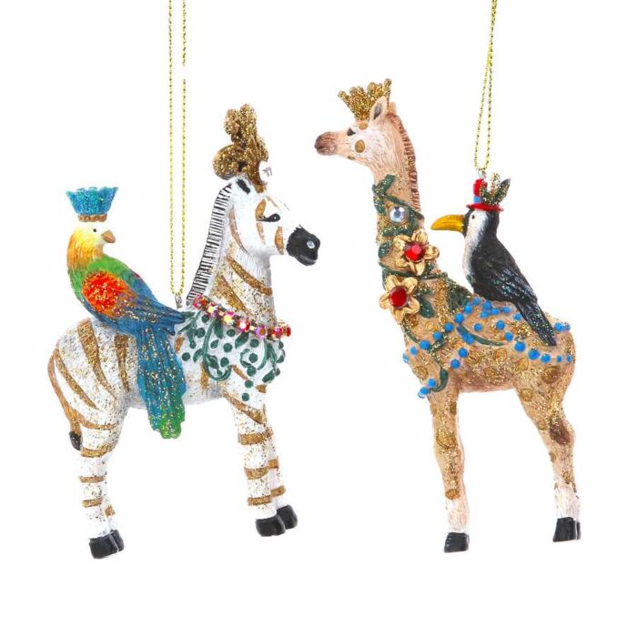 Gisela Graham Resin Zebra/Giraffe w Bird Decoration (set of 2)-2